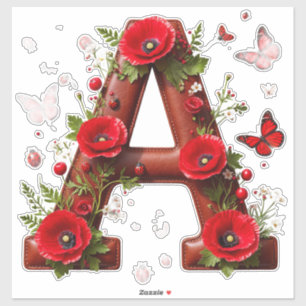 🐞 Initiële A Voor Persoonlijke Bloemige Aandenken Sticker