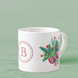 Initiële, Aquarel Bessen & Groene Boeket 6oz Espresso Kop