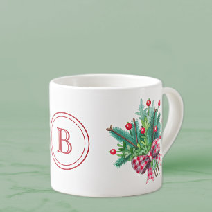 Initiële, Aquarel Bessen & Groene Boeket 6oz Espresso Kop