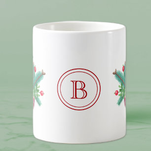 Initiële, Aquarel Bessen & Groene Boeket Koffiemok