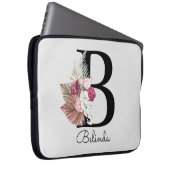Initiële B Moderne Roze Boho Meisjesachtig Bloemig Laptop Sleeve (Voorkant Rechts)