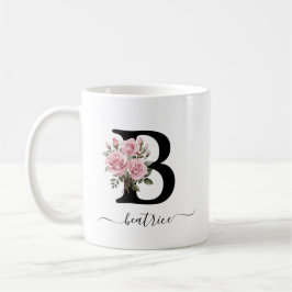 Initiële B Roze Rozen Bloem Bloemen Monogram Naam Koffiemok