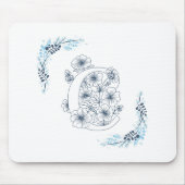 Initiële "C" Blauwe Monogram Rustige Bloemen Muismat (Voorkant)