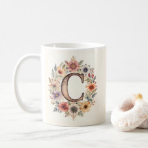 Initiële C Flower boho bloemige mok
