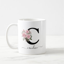 Initiële C Roze Rozen Bloem Bloemen Monogram Naam Koffiemok