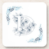 Initiële "D" Blauwe Monogram Rustige Bloem Bier Onderzetter (Voorkant)