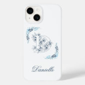 Initiële "D" Blauwe Monogram Rustige Bloem Case-Mate iPhone Case (Achterkant)