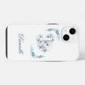 Initiële "D" Blauwe Monogram Rustige Bloem iPhone Hoesje (Achterkant horizontaal)
