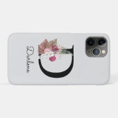Initiële D Geborduurde Roze Boho Bloem Case-Mate iPhone Case (Achterkant (horizontaal))