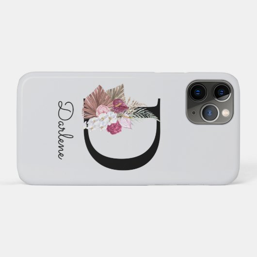 Initiële D Geborduurde Roze Boho Bloem Case-Mate iPhone Case (Achterkant (horizontaal))