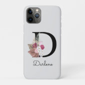 Initiële D Geborduurde Roze Boho Bloem Case-Mate iPhone Case (Achterkant)