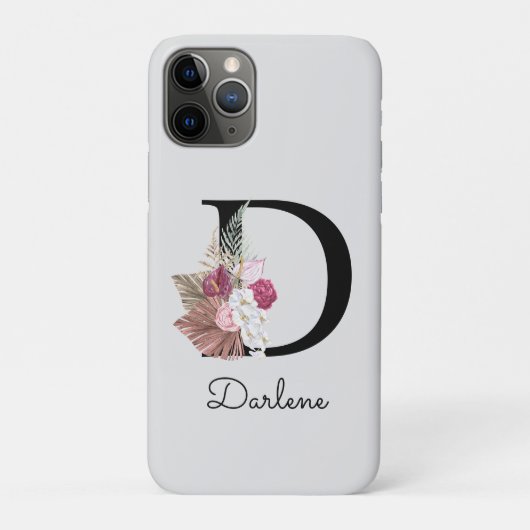 Initiële D Geborduurde Roze Boho Bloem Case-Mate iPhone Case (Achterkant)