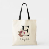 Initiële E Moderne Roze Boho Meisjesachtige Bloem Tote Bag (Achterkant)