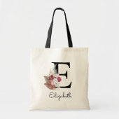 Initiële E Moderne Roze Boho Meisjesachtige Bloemi Tote Bag (Voorkant)