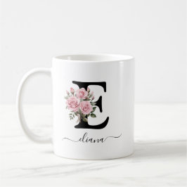 Initiële E Roze Rozen Bloem Bloemen Monogram Naam Koffiemok