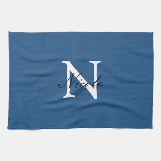 Initiële Eigen Handgeschreven Naam Blauw Theedoek (Horizontaal)