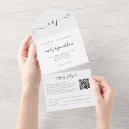 Initiële Elegante Script QR Code Elke Kleur All In One Uitnodiging