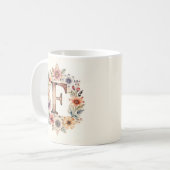 Initiële F Flower boho bloemige mok  (Voorkant links)