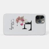 Initiële F Monogram Gemarkeerde Roze Boho Bloemstu Case-Mate iPhone Case (Achterkant (horizontaal))