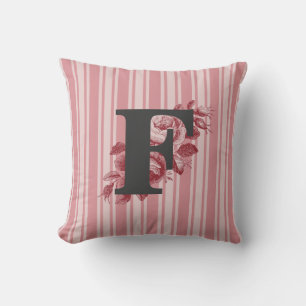 Initiële F Monogram Koolrozen en Strepen Kussen