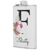 Initiële F Monogram Roze Boho Bloemstuk Heupfles (Links)