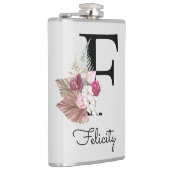 Initiële F Monogram Roze Boho Bloemstuk Heupfles (Rechts)