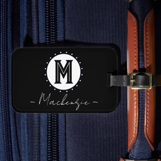 Initiële familienaam monogram cirkel bagagelabel (Voorkant Insitu 4)