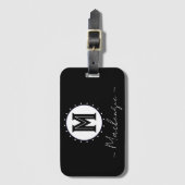 Initiële familienaam monogram cirkel bagagelabel (Voorkant (verticaal))