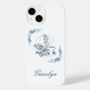 Initiële "G" Blauwe Monogram Rustige Bloem Case-Mate iPhone 14 Hoesje