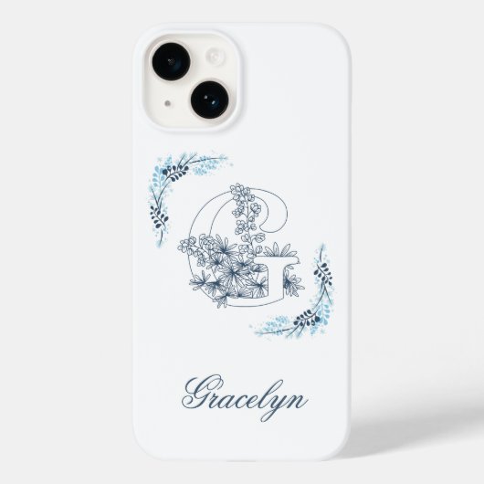 Initiële "G" Blauwe Monogram Rustige Bloem Case-Mate iPhone Case (Achterkant)