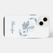 Initiële "G" Blauwe Monogram Rustige Bloem iPhone Hoesje (Achterkant horizontaal)
