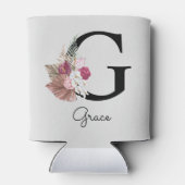 Initiële G Monogram Roze Boho Bloemstuk Blikjeskoeler (Achterkant)