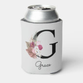 Initiële G Monogram Roze Boho Bloemstuk Blikjeskoeler (Blikje Achterkant)