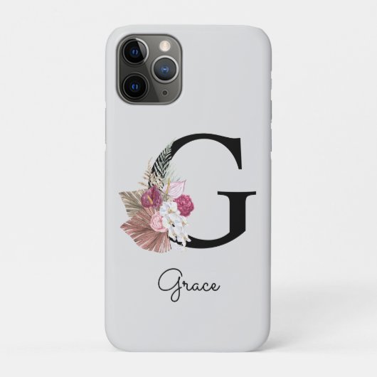 Initiële G Monogram Roze Boho Meisjesachtig Bloemm Case-Mate iPhone Case (Achterkant)