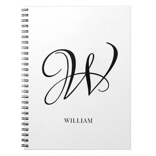 Initiële Gepersonaliseerde Elegante Witte Monogram Notitieboek (Voorkant)