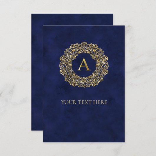 Initiële gouden damast klassiek patroon A Bedankkaart (Voorkant / Achterkant)