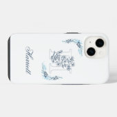 Initiële "H" Blauwe Monogram Rustige Bloem iPhone Hoesje (Achterkant horizontaal)