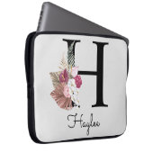 Initiële H Geborduurde Roze Boho Bloem Laptop Sleeve (Voorkant Rechts)