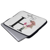 Initiële H Geborduurde Roze Boho Bloem Laptop Sleeve (Voorkant onderkant)