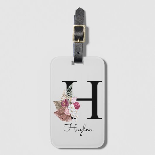 Initiële H Monogram Roze Boho Meisjesachtig Bloemm Bagagelabel (Voorkant (verticaal))