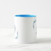 Initiële "I" Blauwe Monogram Kalm Bloemmotief Koff Mok (Midden)