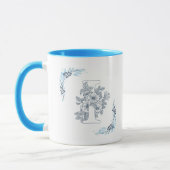 Initiële "I" Blauwe Monogram Kalm Bloemmotief Koff Mok (Links)