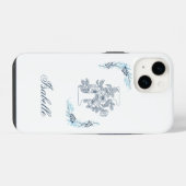 Initiële "I" Blauwe Monogram Rustige Bloem iPhone Hoesje (Achterkant horizontaal)