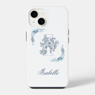 Initiële "I" Blauwe Monogram Rustige Bloem iPhone 14 Hoesje