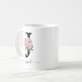 Initiële J Monogram Bloem Roze Rozen Mok (Voorkant links)