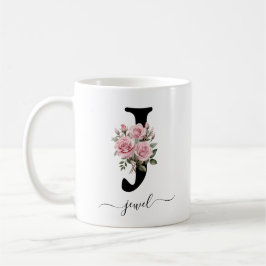 Initiële J Monogram Bloem Roze Rozen Mok