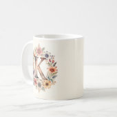 Initiële K Bloem boho bloemenmok Koffiemok (Voorkant links)