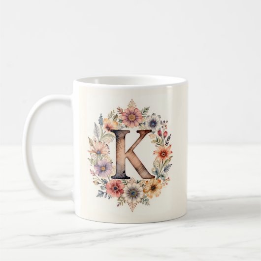 Initiële K Bloem boho bloemenmok Koffiemok (Links)