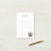 Initiële K Monogram Krans Gelinieerd Post-it® Notes (Op bureau)