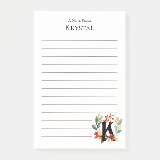 Initiële K Monogram Krans Gelinieerd Post-it® Notes (Voorkant)